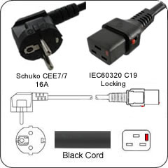 DÂY NGUỒN CHUẨN Schuko CEE7/7 -- IEC 60320 C19, CHỊU TẢI 16A-250V, ĐỘ DÀI >2m, THIẾT DIỆN 3x1.5mm2